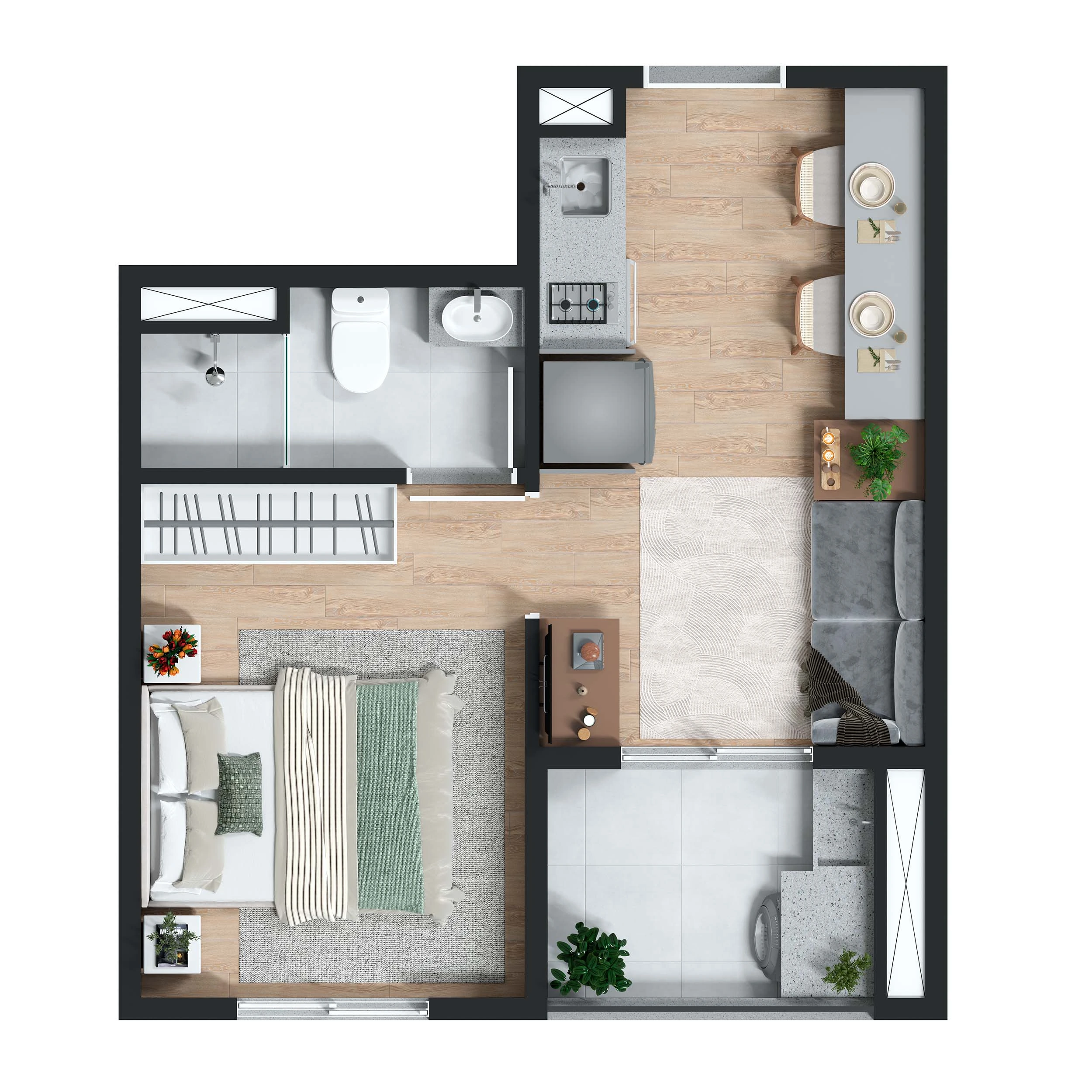 Planta 1 dormitório 27m²