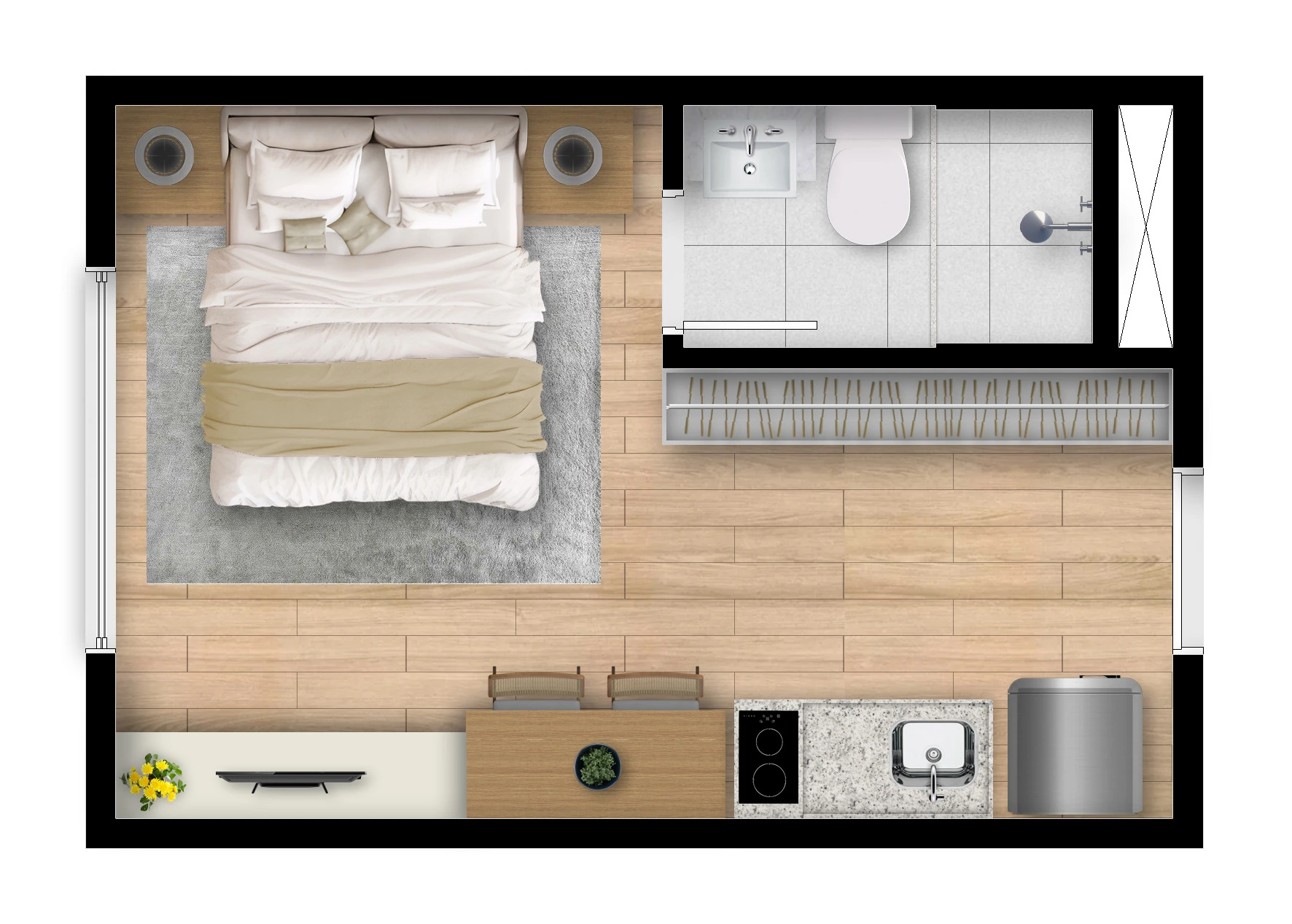 Planta studio 18m²