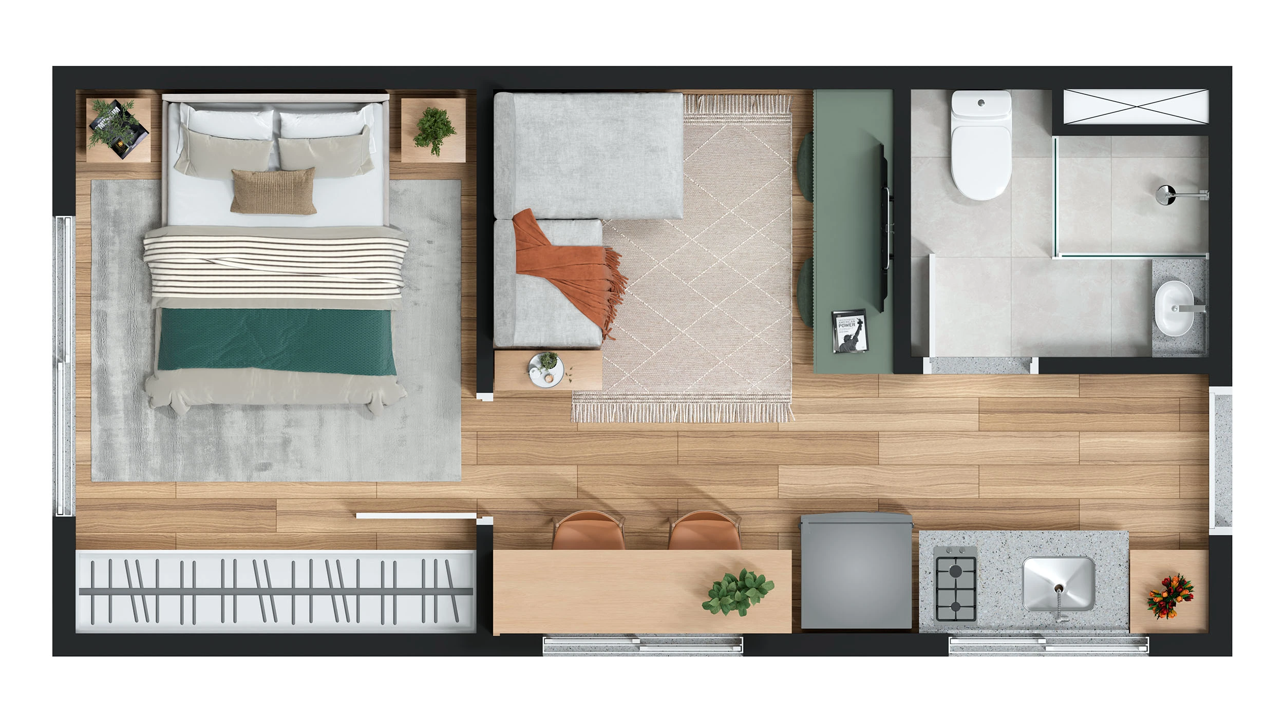 Planta studio 17m²