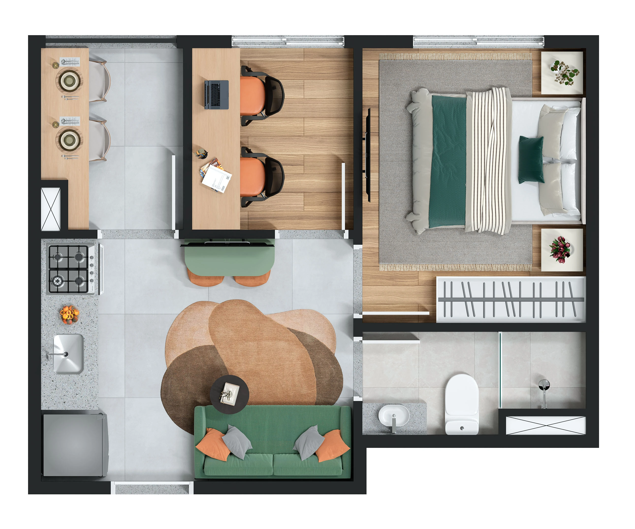 Planta 1 dormitório 24m²
