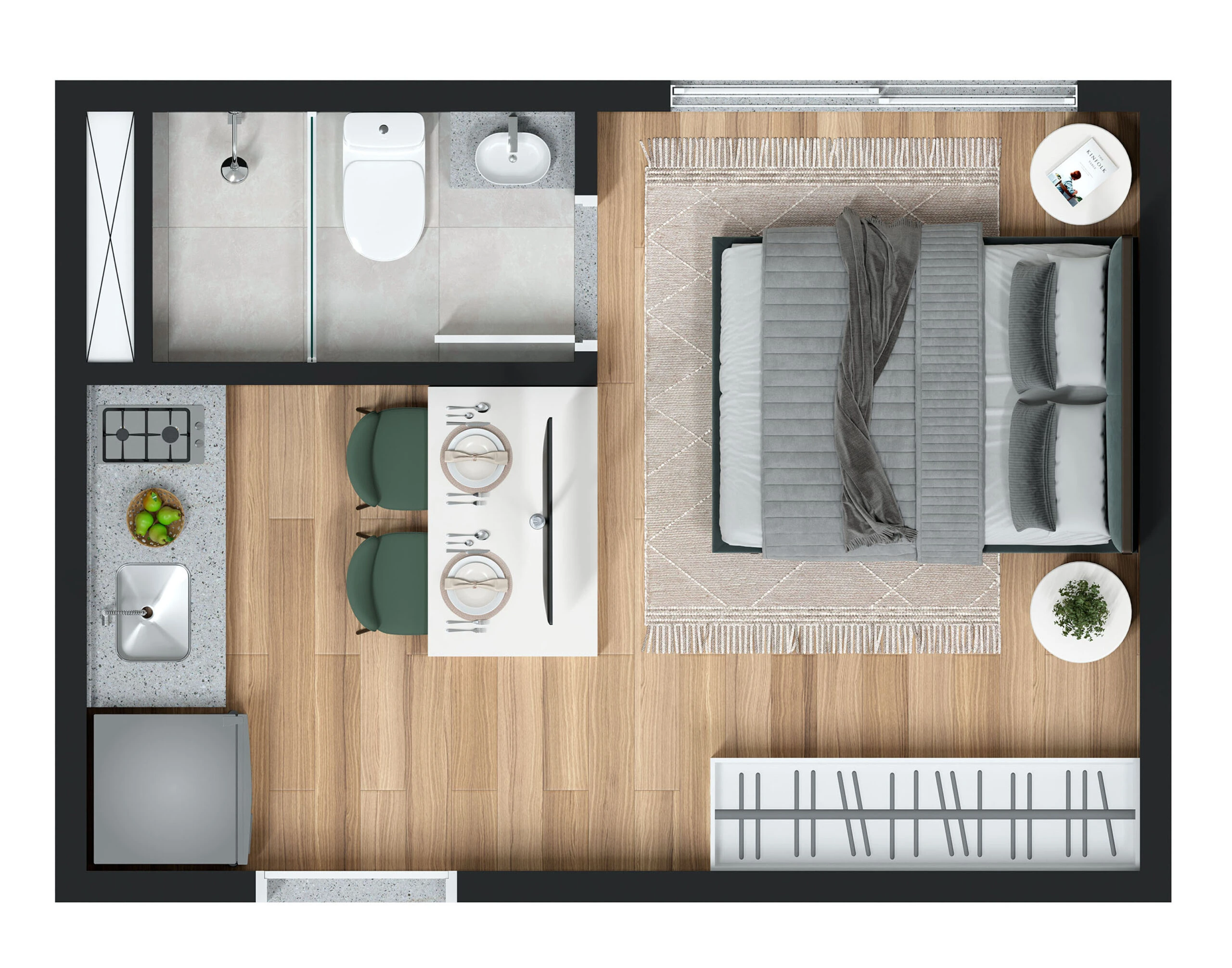 Planta 2 dormitórios 30m²
