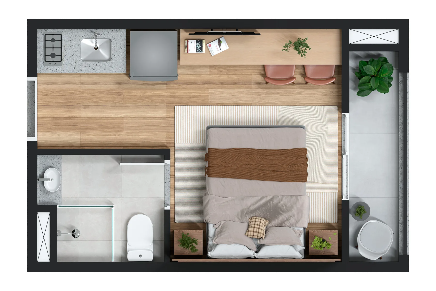 Planta studio 18m²