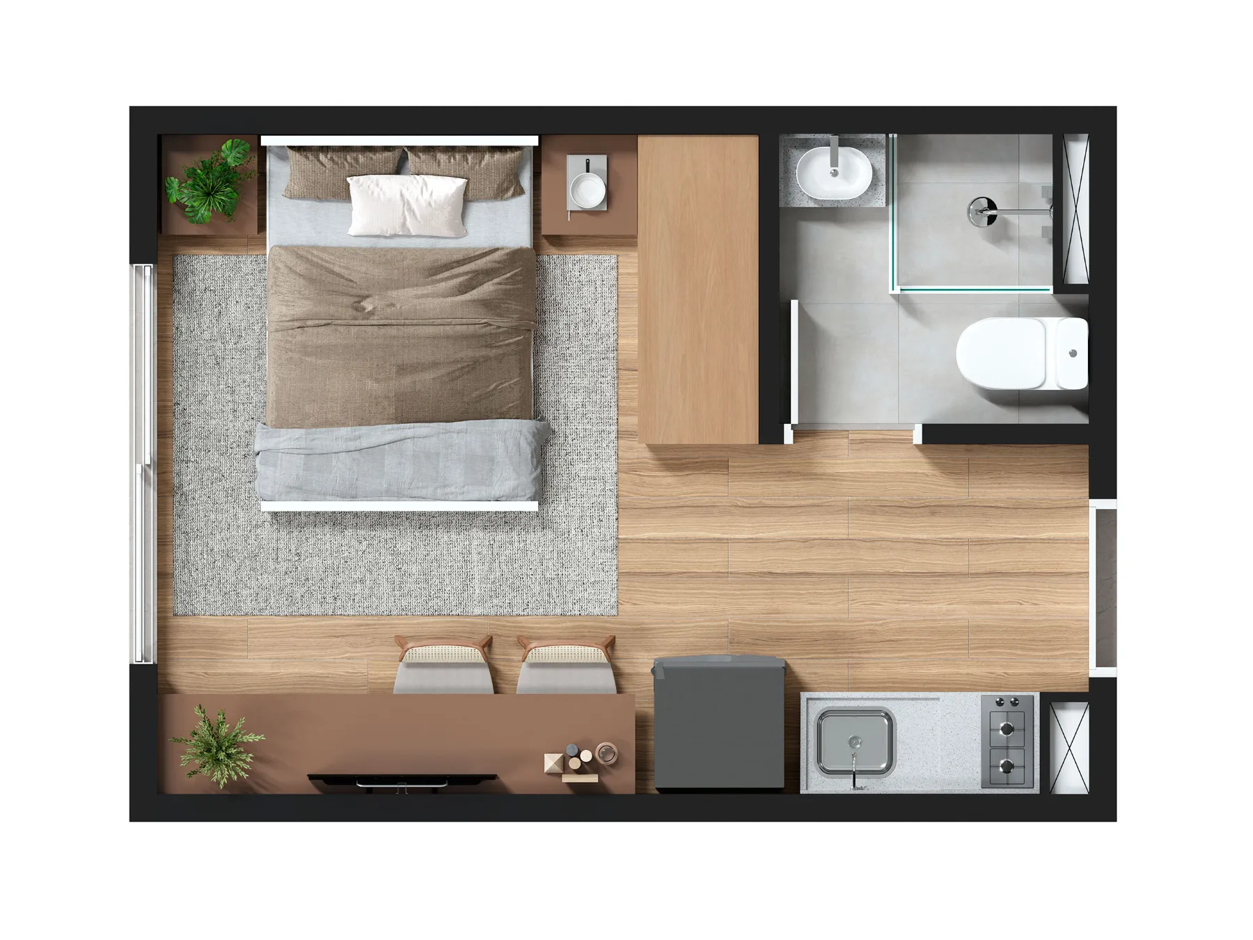 Planta studio 17m²