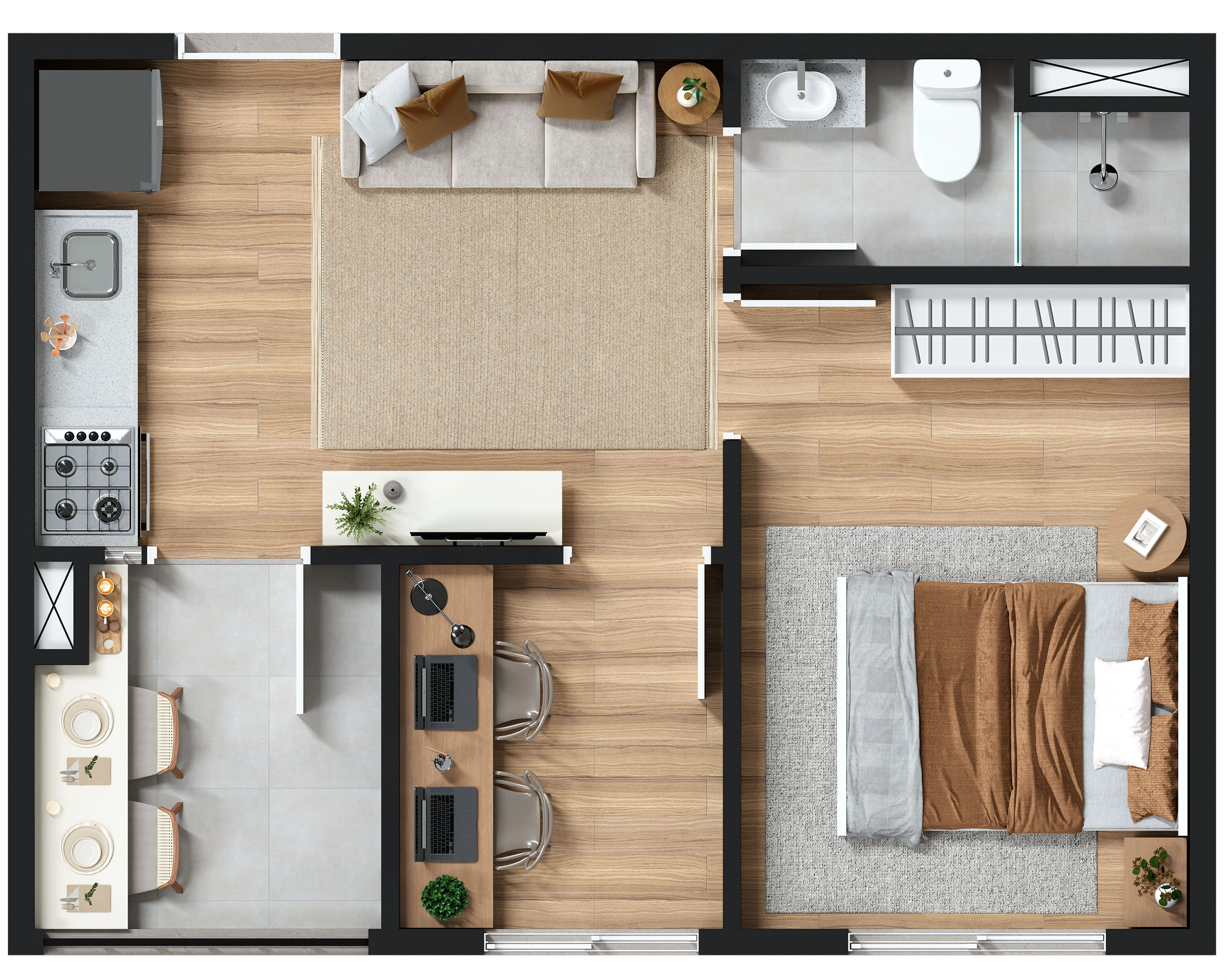 Planta 1 dormitório 26m²