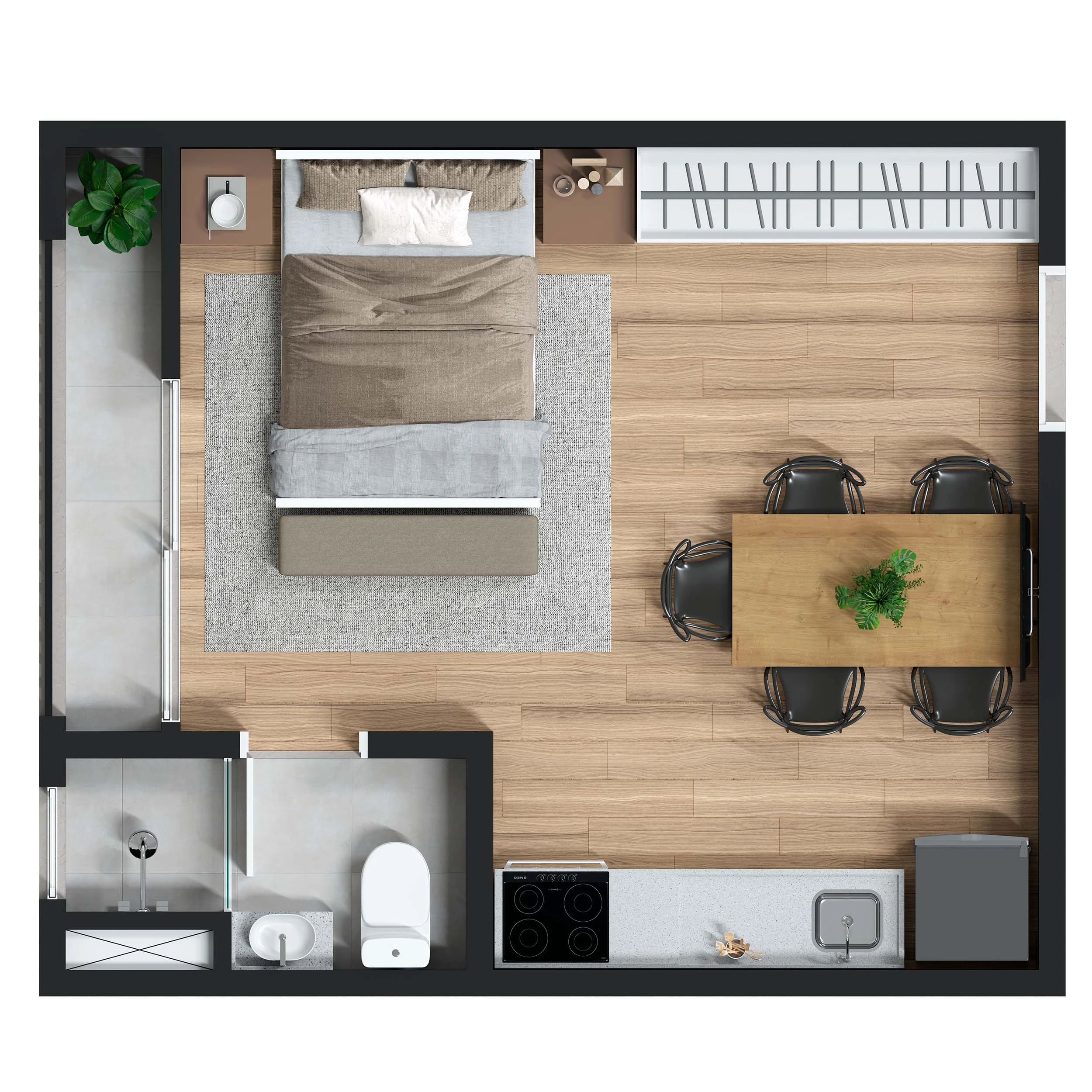 Planta studio 24m²