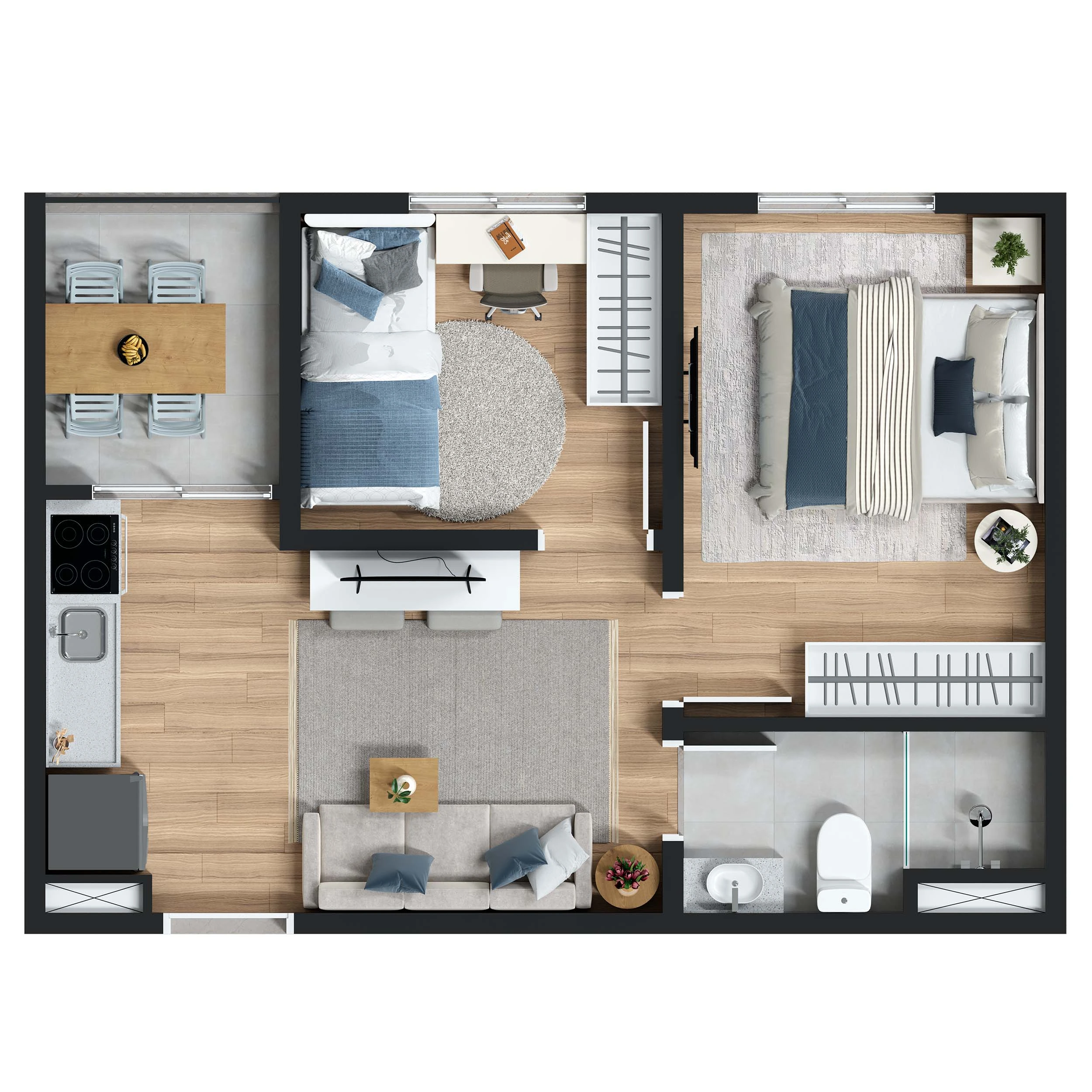 Planta 2 dormitórios 33m²