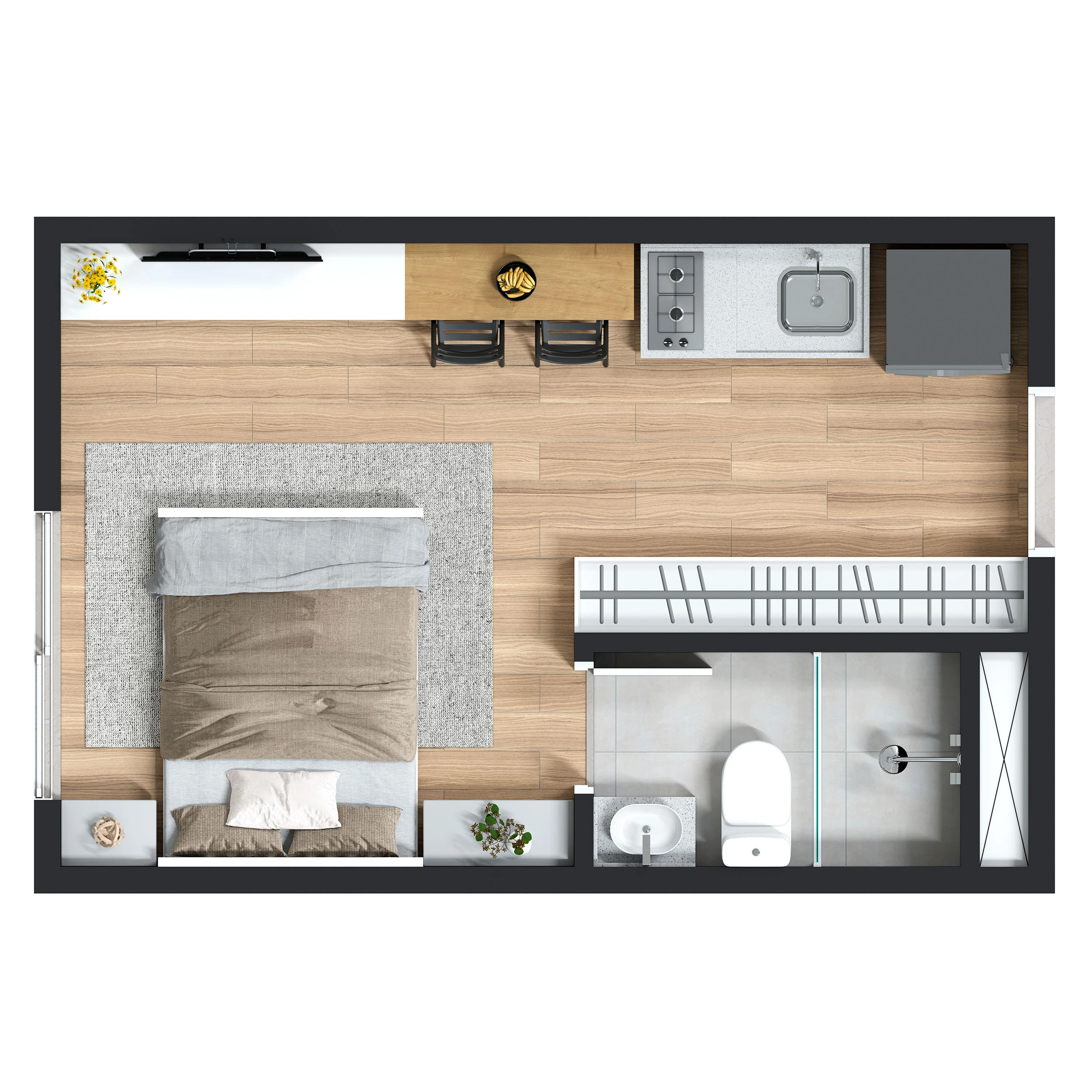 Planta studio 17m²